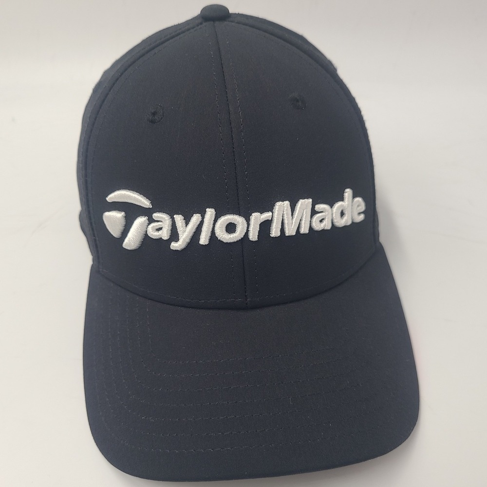 TaylorMade Hat Adjustable Black White Golf Polyester Blend Casual Performance
